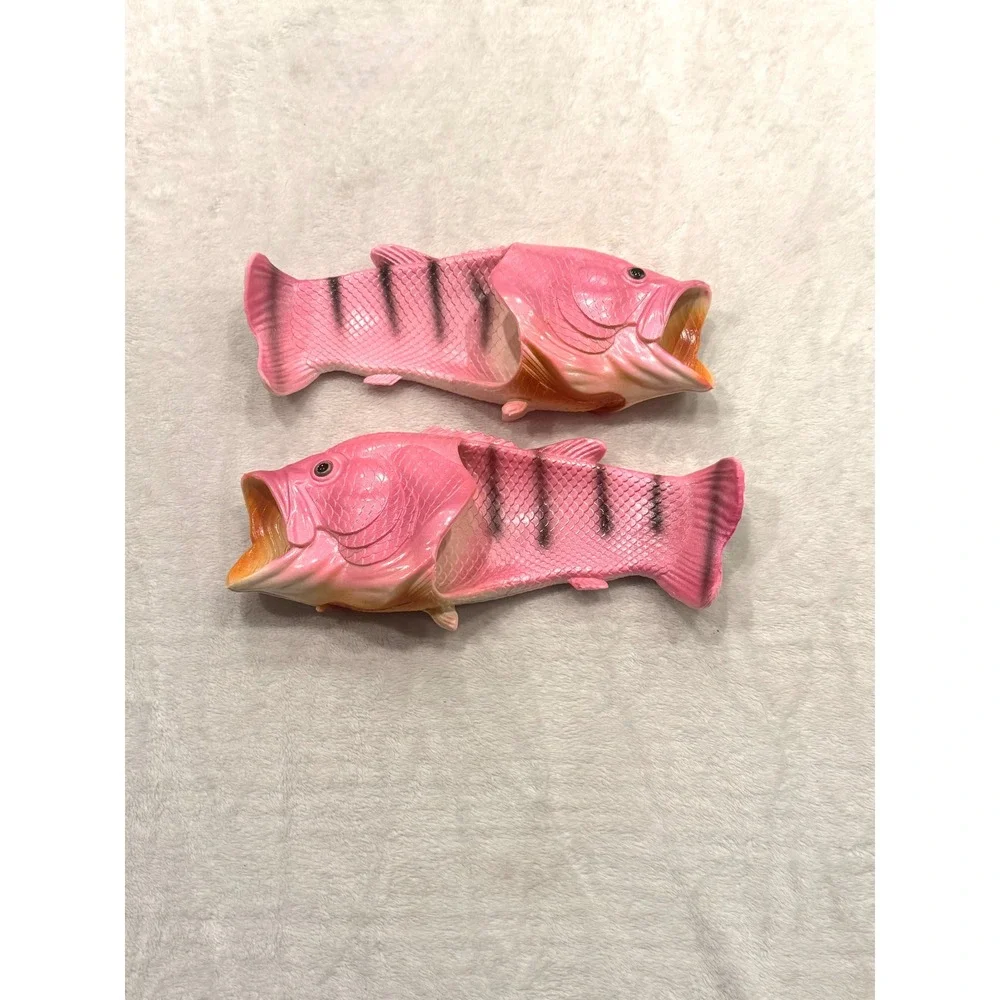 GMW Fish Flip Flops Pink Bass Slides Sandals Mens 11-12 Womens 13-14 EU 46-47